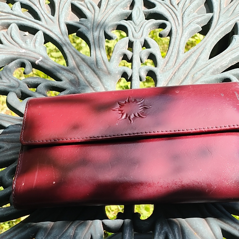 Red Leather Wallet with Starburst Design